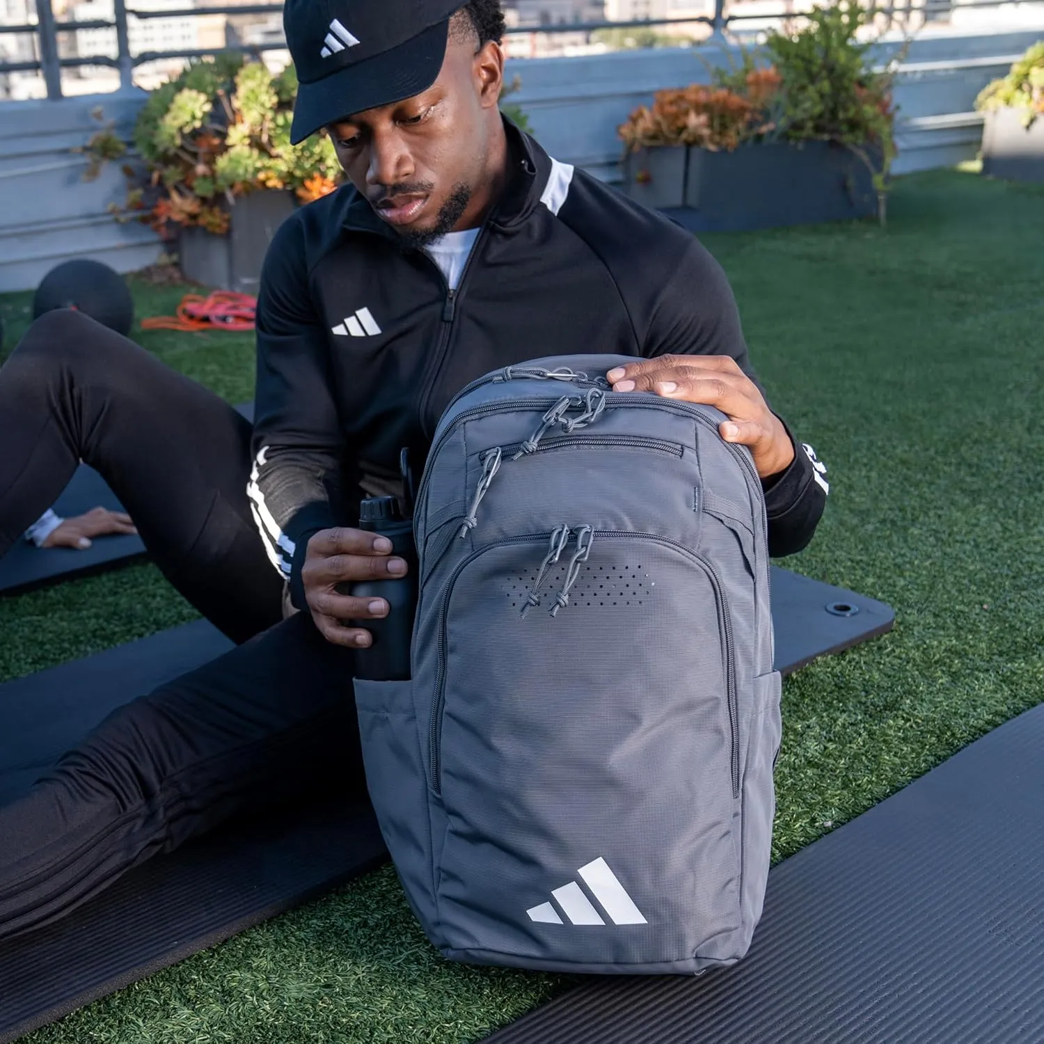 adidas Defender 5 Team Sports Backpack (33L) Durable Large Athletic Gym Laptop Travel Bag, Dark Grey, One Size