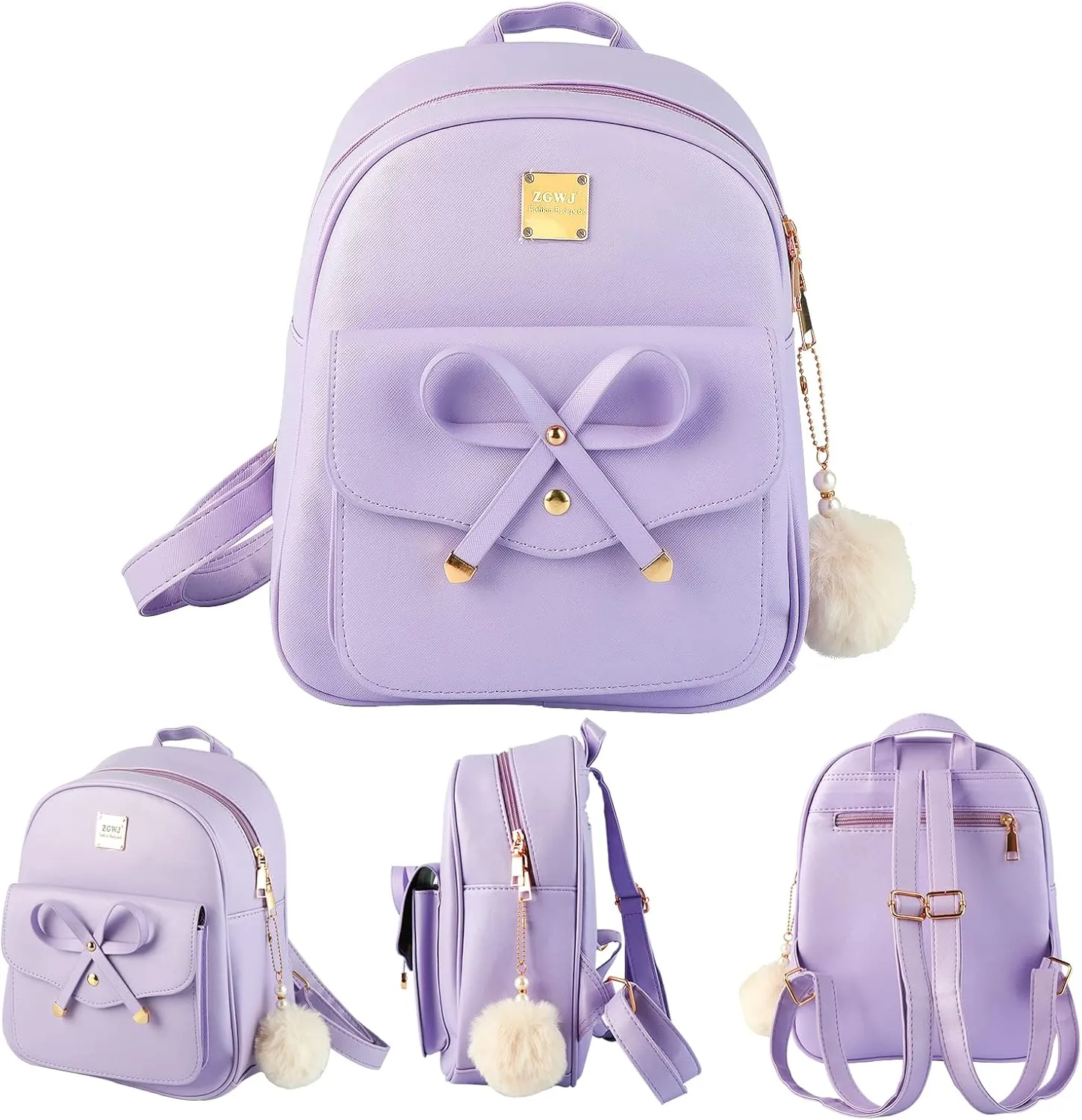 Aogist Mini Leather Backpack Purse 3-Pieces Fashion Bowknot Zipper Bags Cute Casual Travel Daypacks for and Women