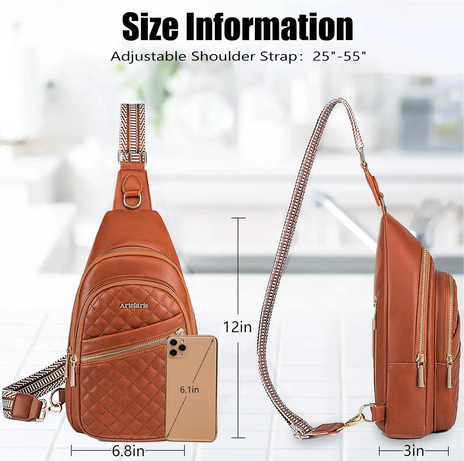 Atelaris Leather Sling Bag for Women,Fashion Crossbody Bags Fanny Packs for Women,Chest Bag for Travel Sport