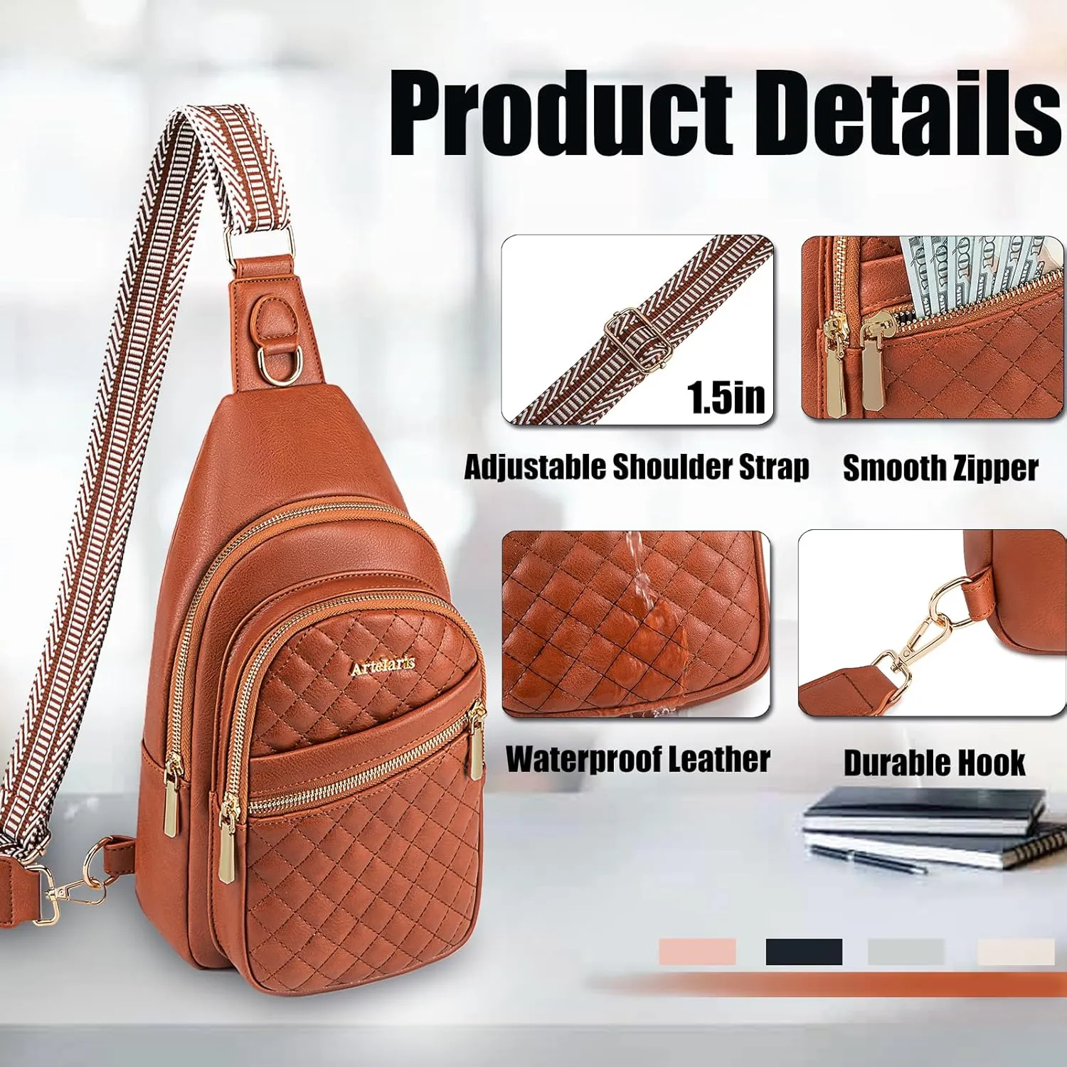 Atelaris Leather Sling Bag for Women,Fashion Crossbody Bags Fanny Packs for Women,Chest Bag for Travel Sport
