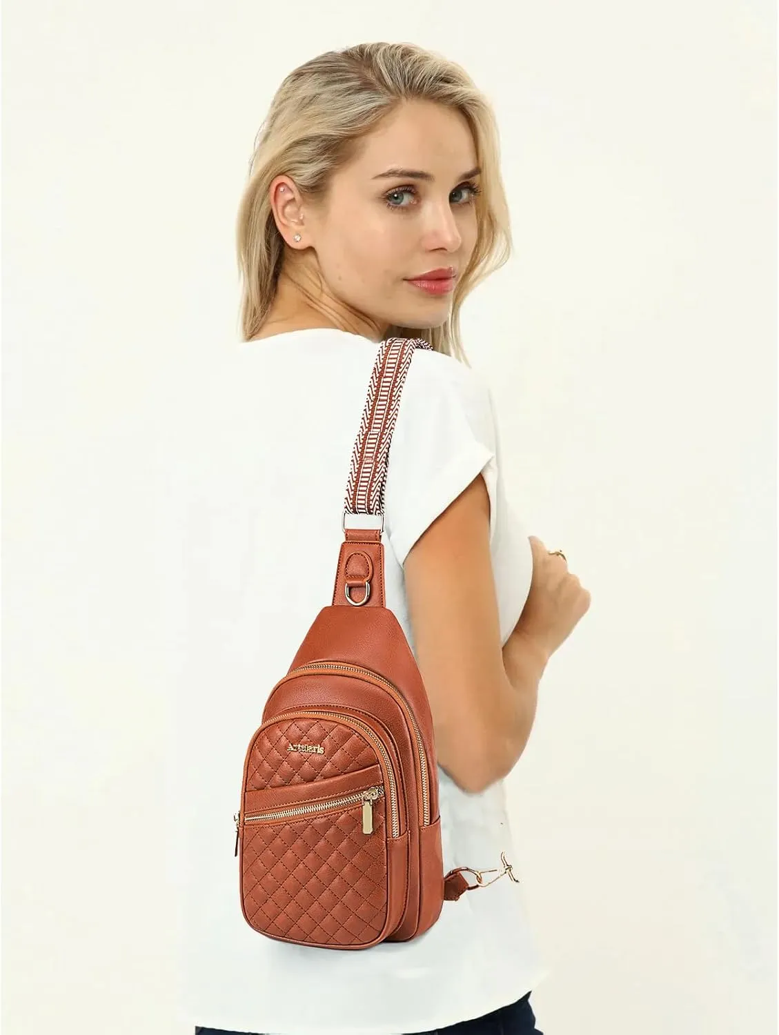 Atelaris Leather Sling Bag for Women,Fashion Crossbody Bags Fanny Packs for Women,Chest Bag for Travel Sport