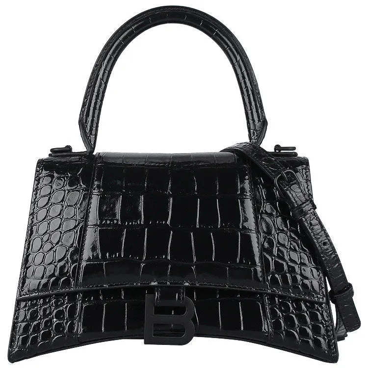 BALENCIAGA CROC EMBOSSED LEATHER HOURGLASS XS CROSSBODY BAG