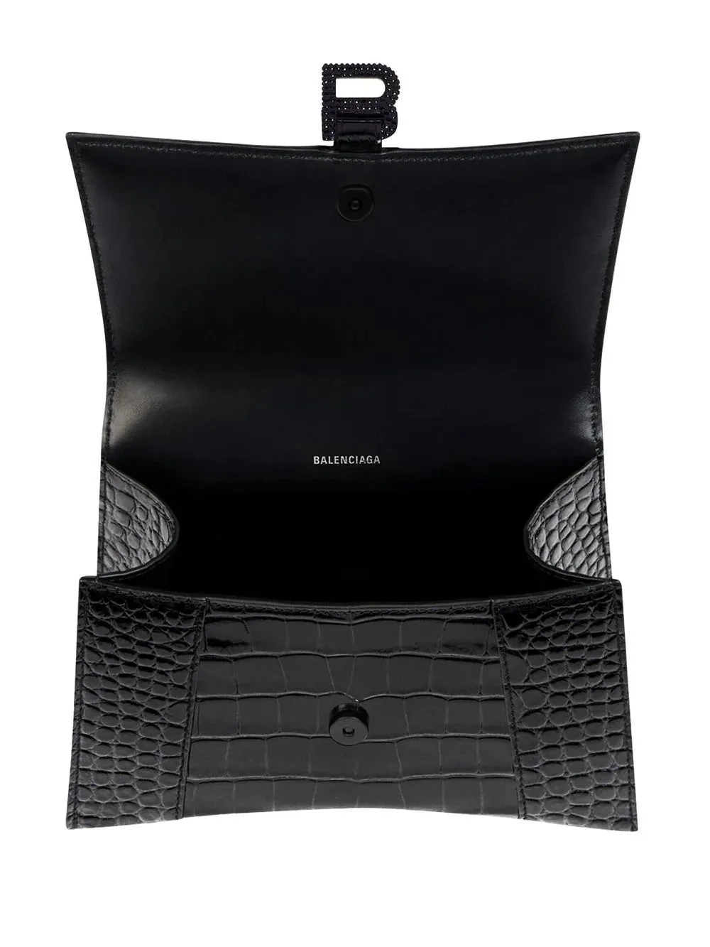BALENCIAGA CROC EMBOSSED LEATHER HOURGLASS XS CROSSBODY BAG