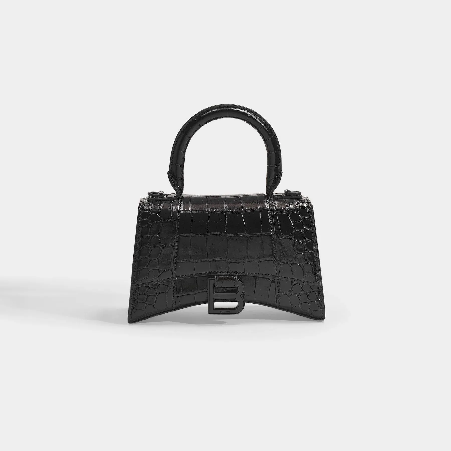 BALENCIAGA CROC EMBOSSED LEATHER HOURGLASS XS CROSSBODY BAG