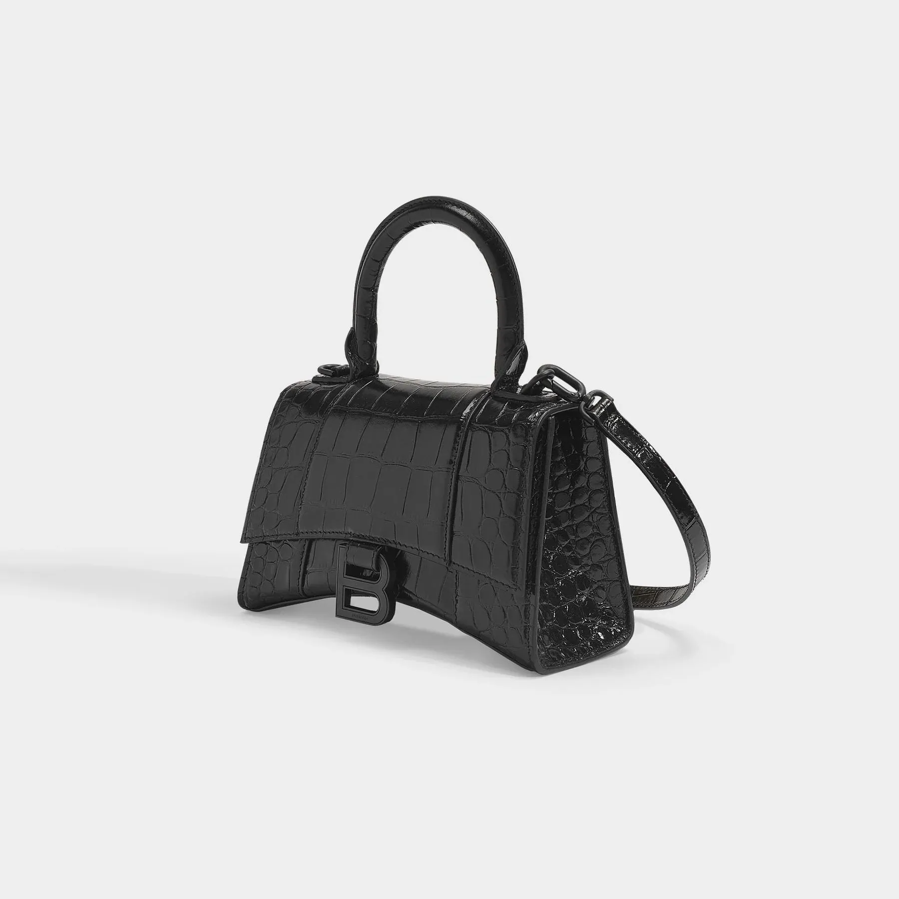 BALENCIAGA CROC EMBOSSED LEATHER HOURGLASS XS CROSSBODY BAG