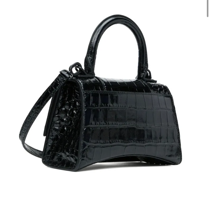 BALENCIAGA CROC EMBOSSED LEATHER HOURGLASS XS CROSSBODY BAG