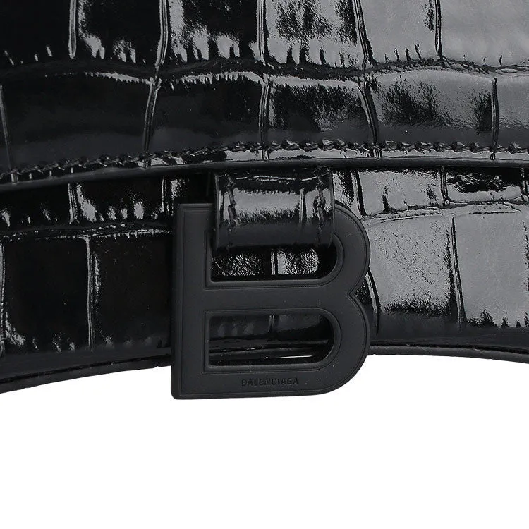 BALENCIAGA CROC EMBOSSED LEATHER HOURGLASS XS CROSSBODY BAG