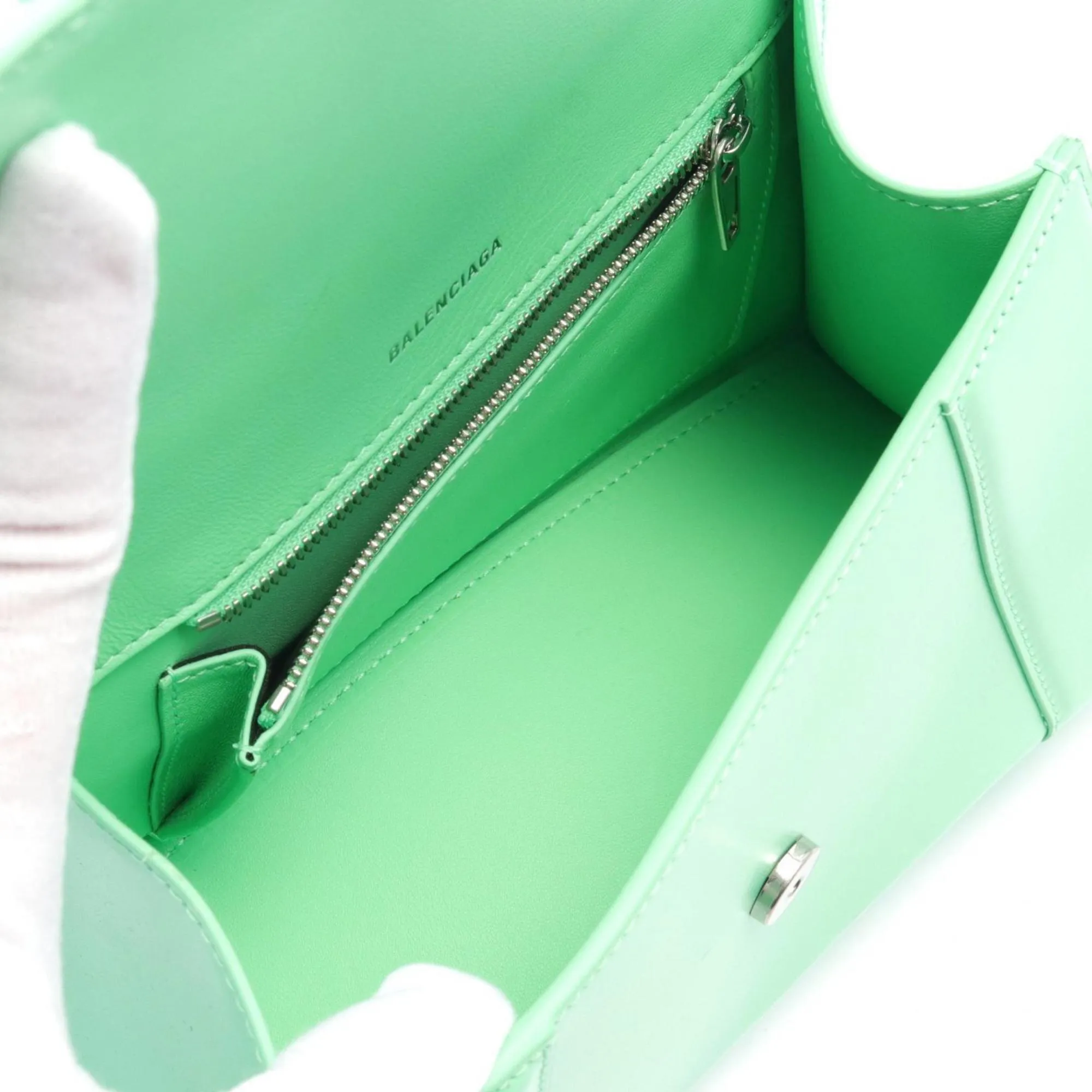 Balenciaga Hourglass Green Leather Bag