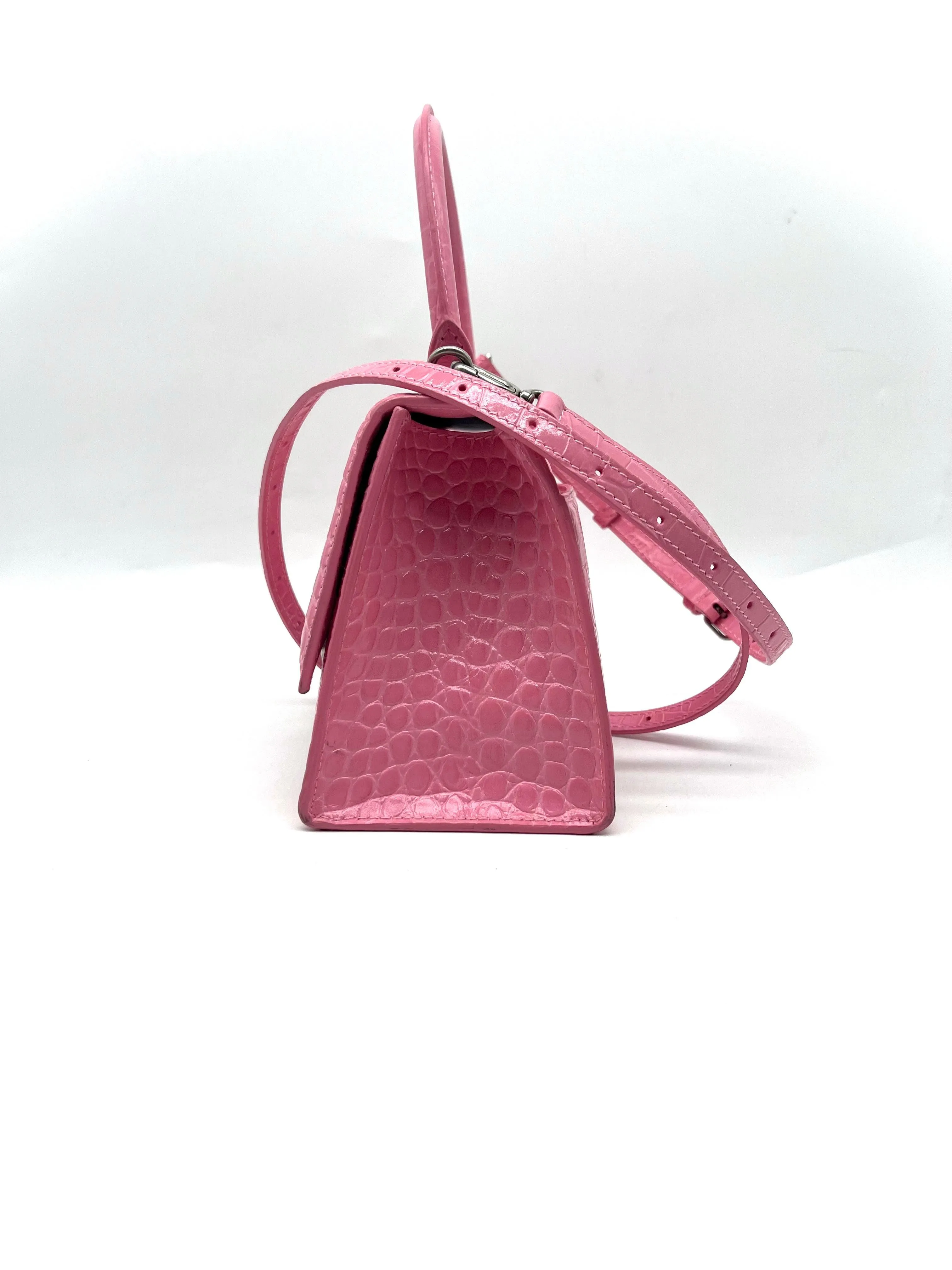 BALENCIAGA Hourglass Small Pink Crocodile top handle