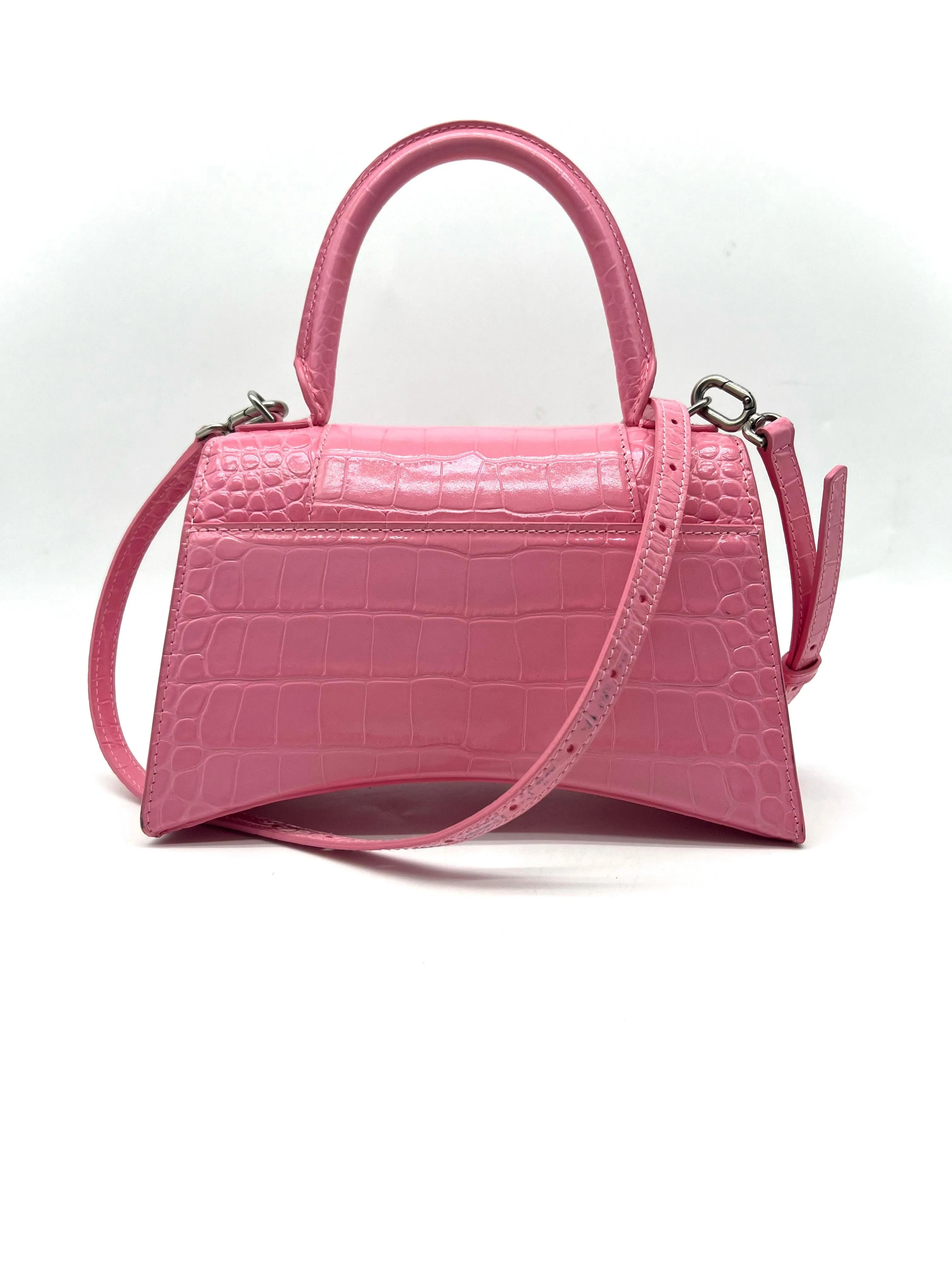 BALENCIAGA Hourglass Small Pink Crocodile top handle