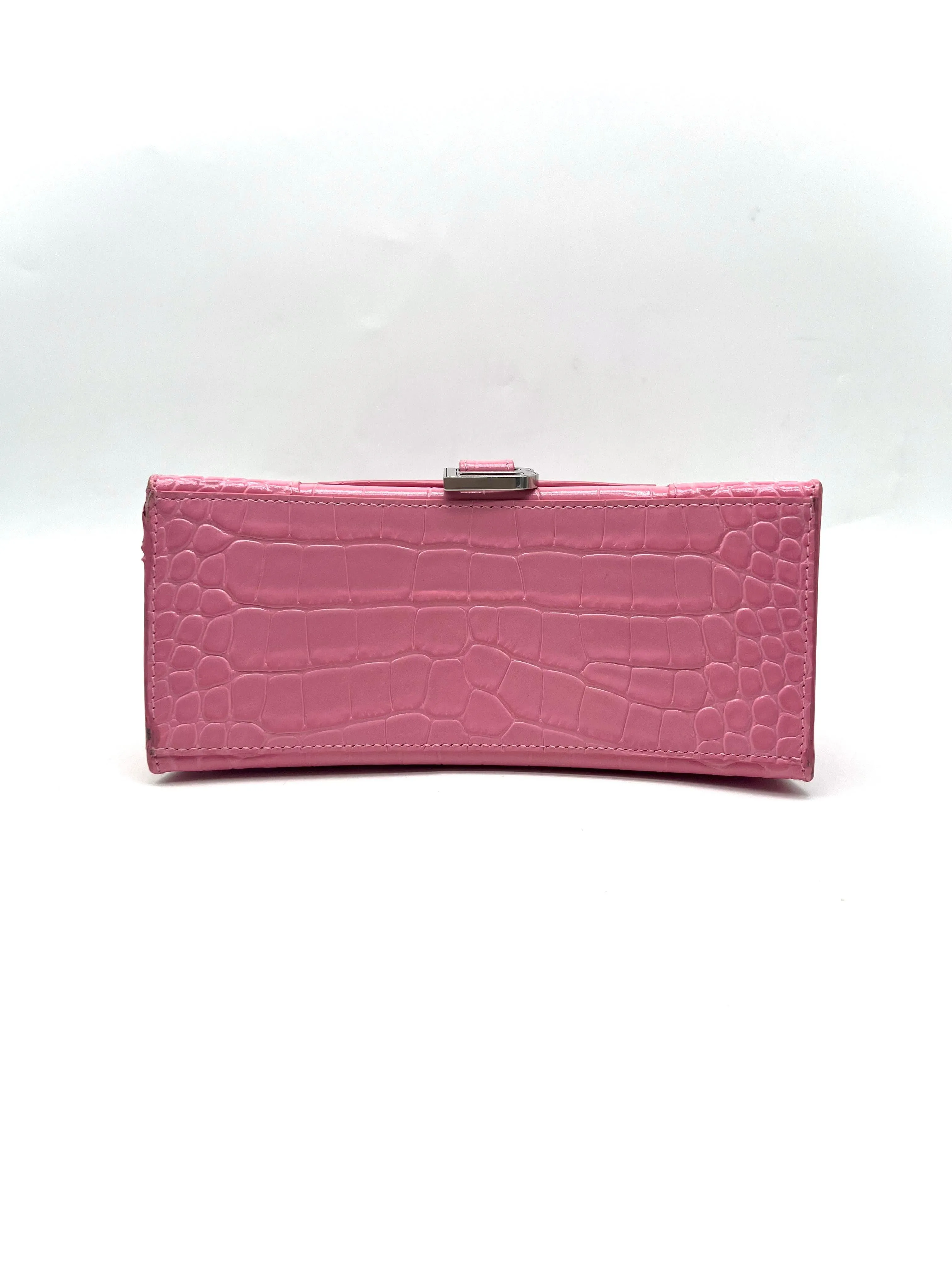 BALENCIAGA Hourglass Small Pink Crocodile top handle