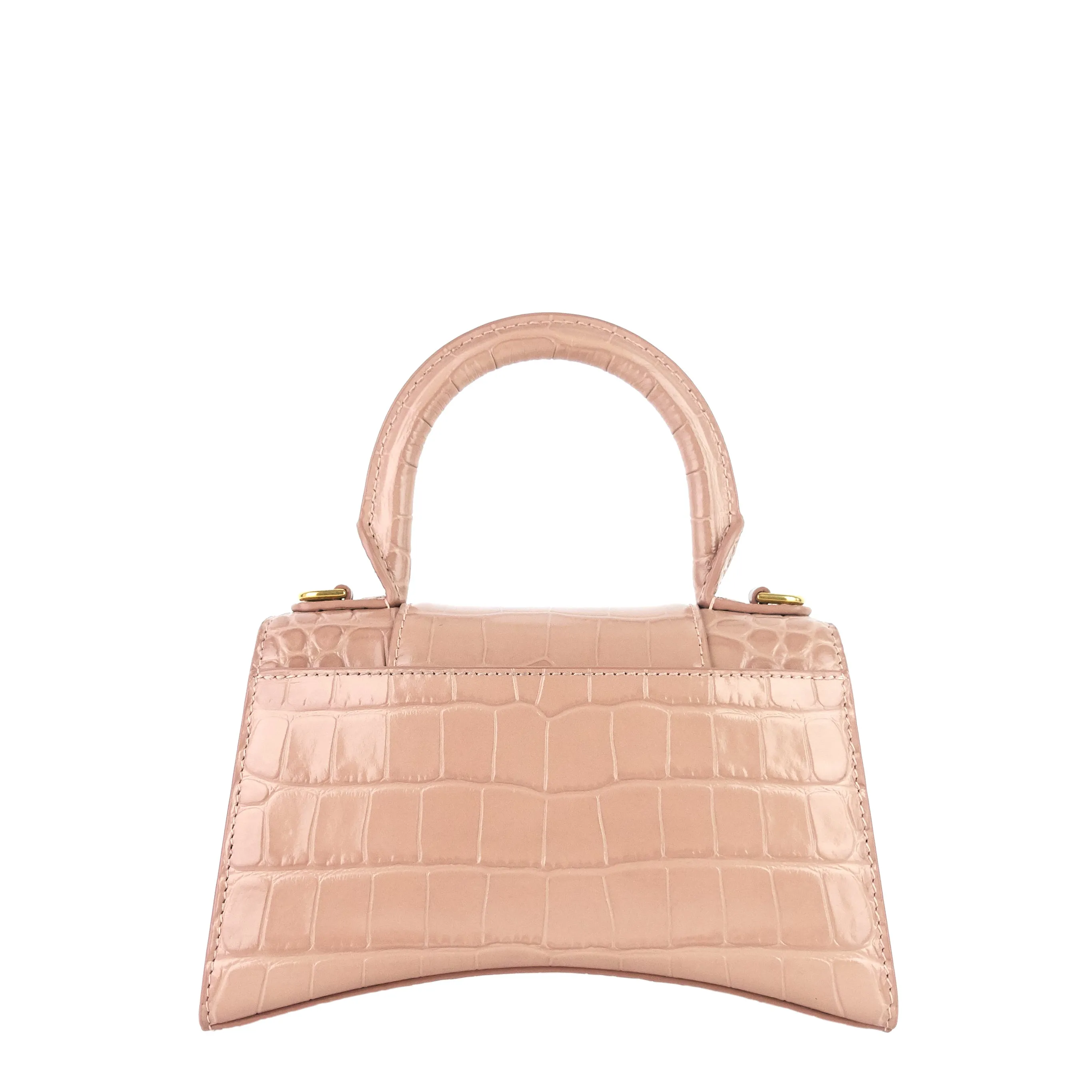 BALENCIAGA Hourglass XS Croc Embossed Leather Top Handle Bag