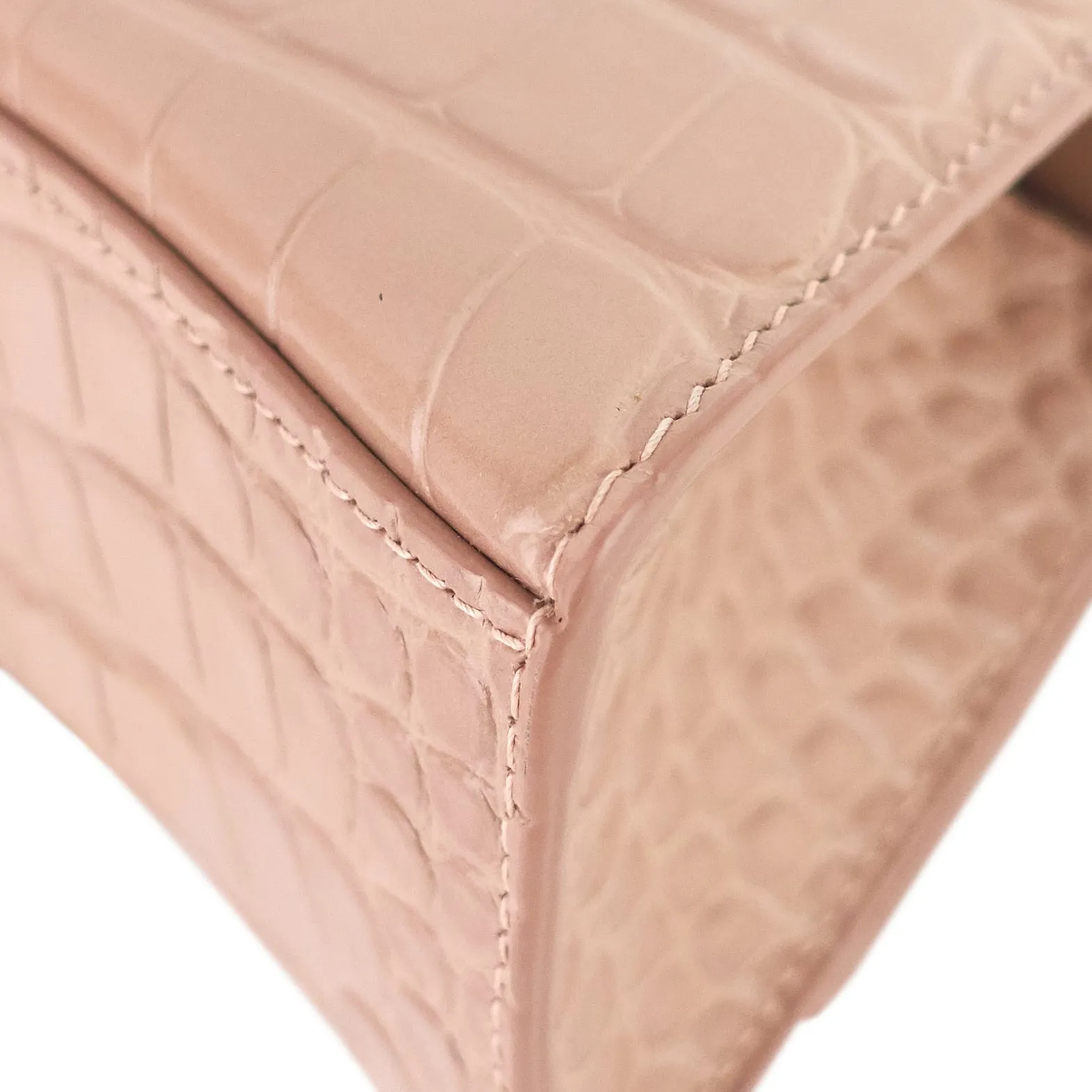 BALENCIAGA Hourglass XS Croc Embossed Leather Top Handle Bag