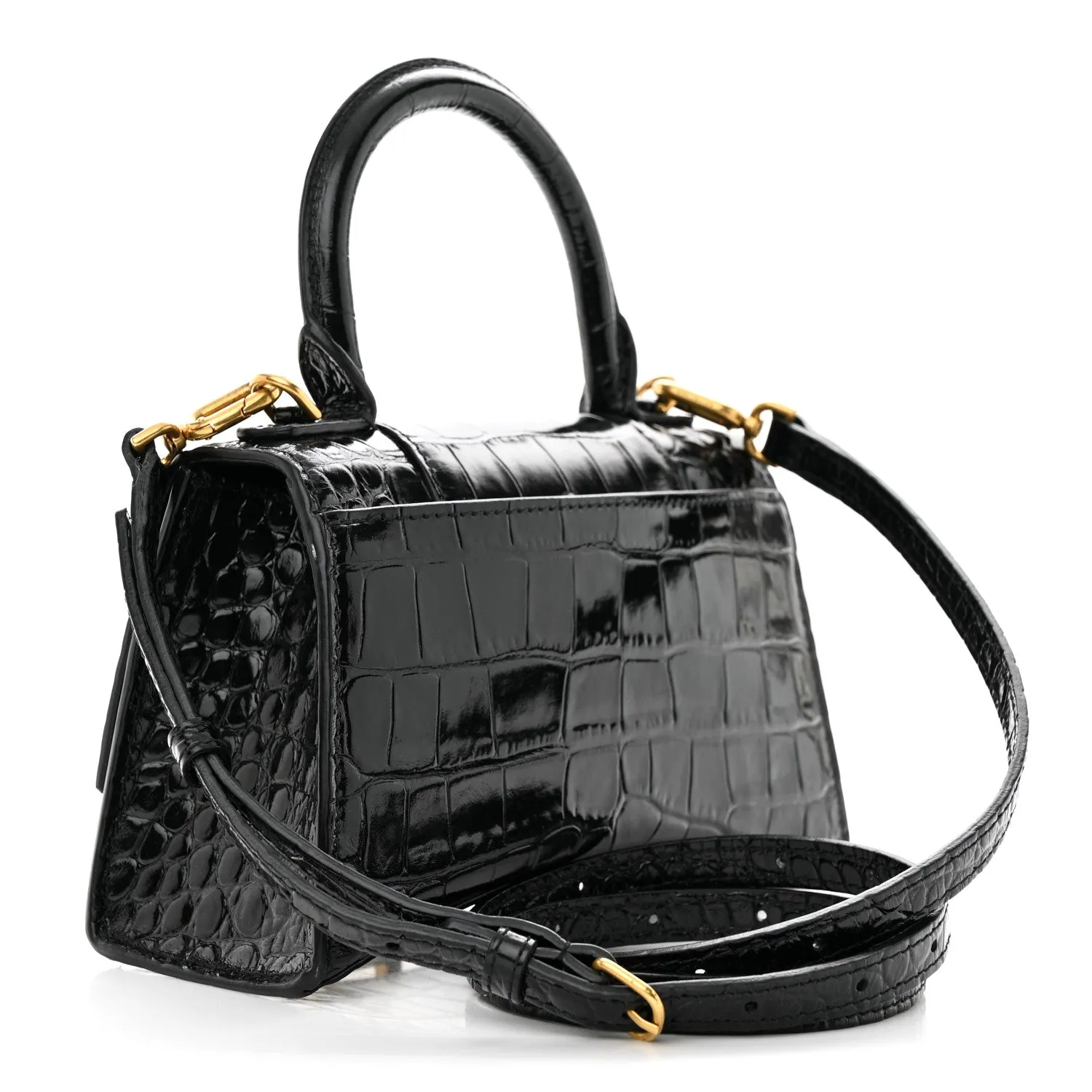 BALENCIAGA SHINY CALFSKIN CROC EMBOSSED MINI HOURGLASS BAG