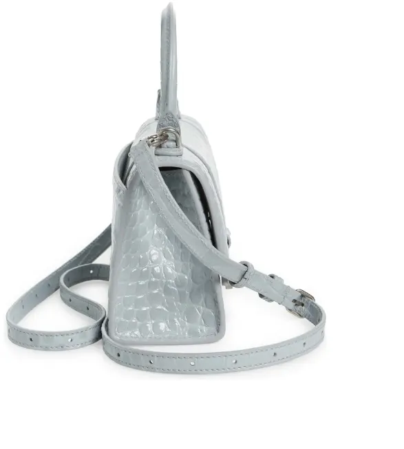 BALENCIAGA XS HOURGLASS CROC EMBOSSED LEATHER TOP HANDLE BAG