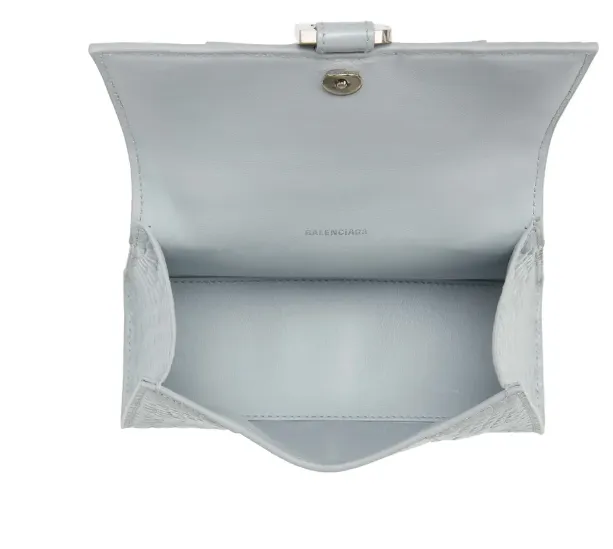 BALENCIAGA XS HOURGLASS CROC EMBOSSED LEATHER TOP HANDLE BAG
