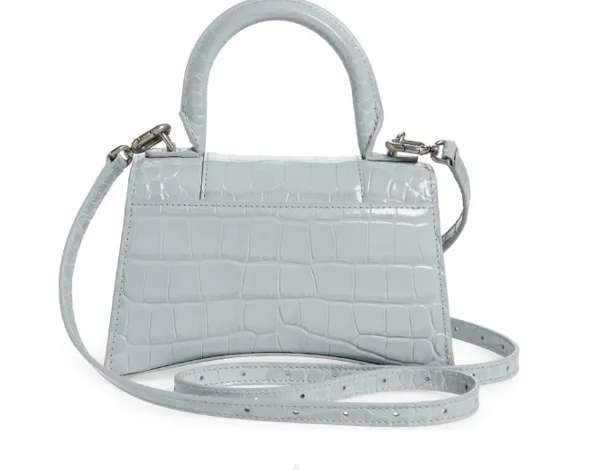 BALENCIAGA XS HOURGLASS CROC EMBOSSED LEATHER TOP HANDLE BAG