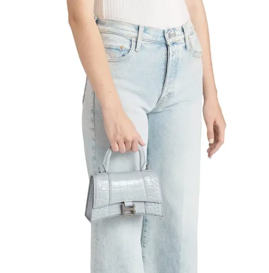 BALENCIAGA XS HOURGLASS CROC EMBOSSED LEATHER TOP HANDLE BAG
