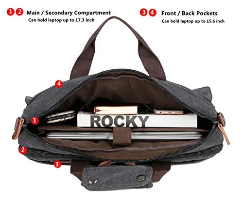 Baosha Bc-07 17Inch Canvas Laptop Computer Bag Messenger Bag Multicompartment Briefcase (Black)