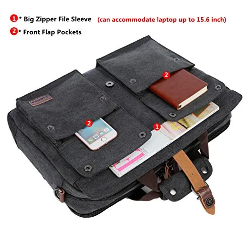Baosha Bc-07 17Inch Canvas Laptop Computer Bag Messenger Bag Multicompartment Briefcase (Black)