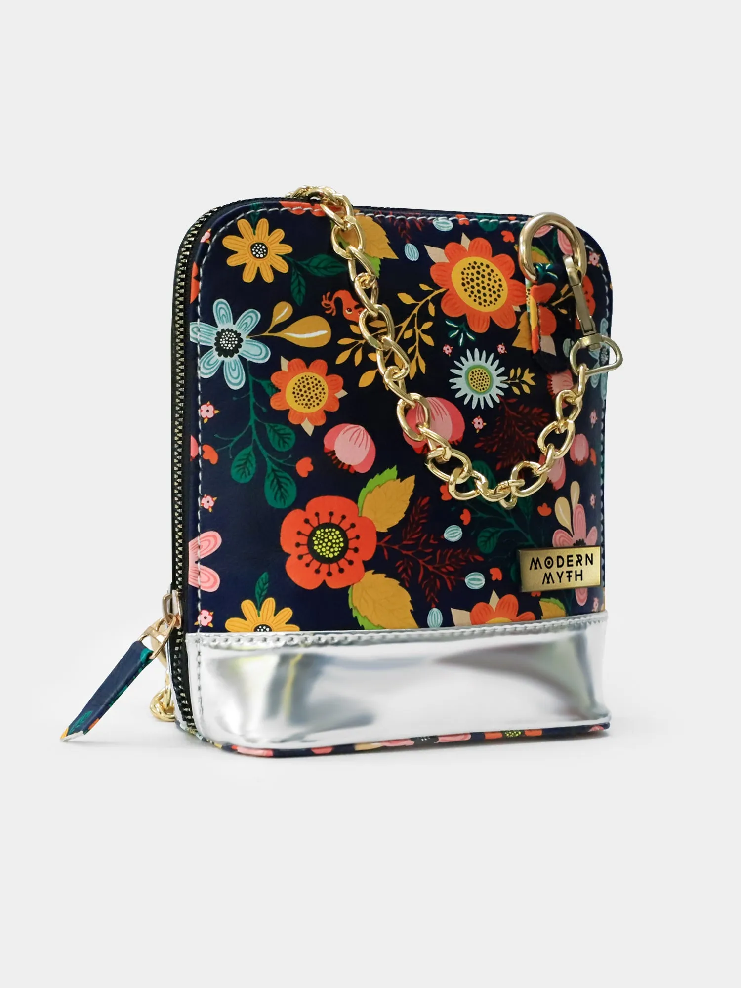 Boho Spirit Caravan Floral Printed Silver Crossbody Bag | Modern Myth