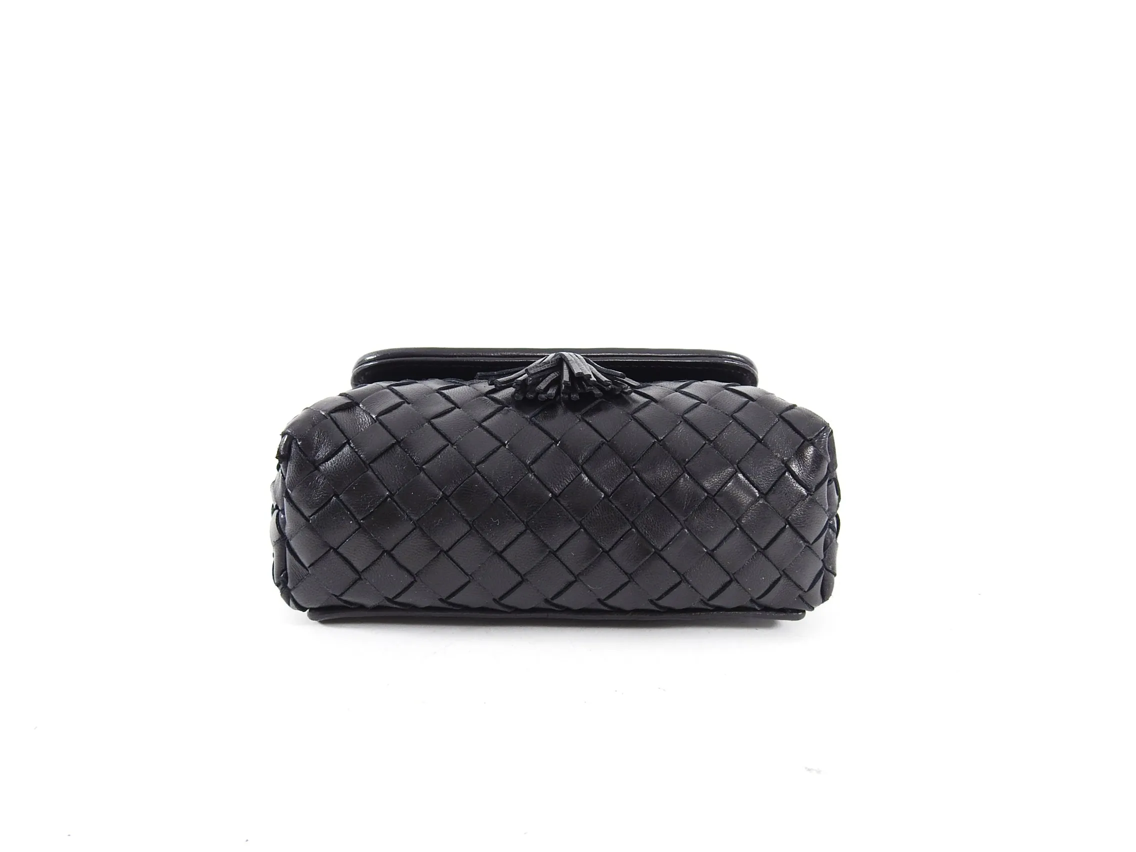Bottega Veneta Vintage Mini Intrecciato Black Leather Crossbody Bag