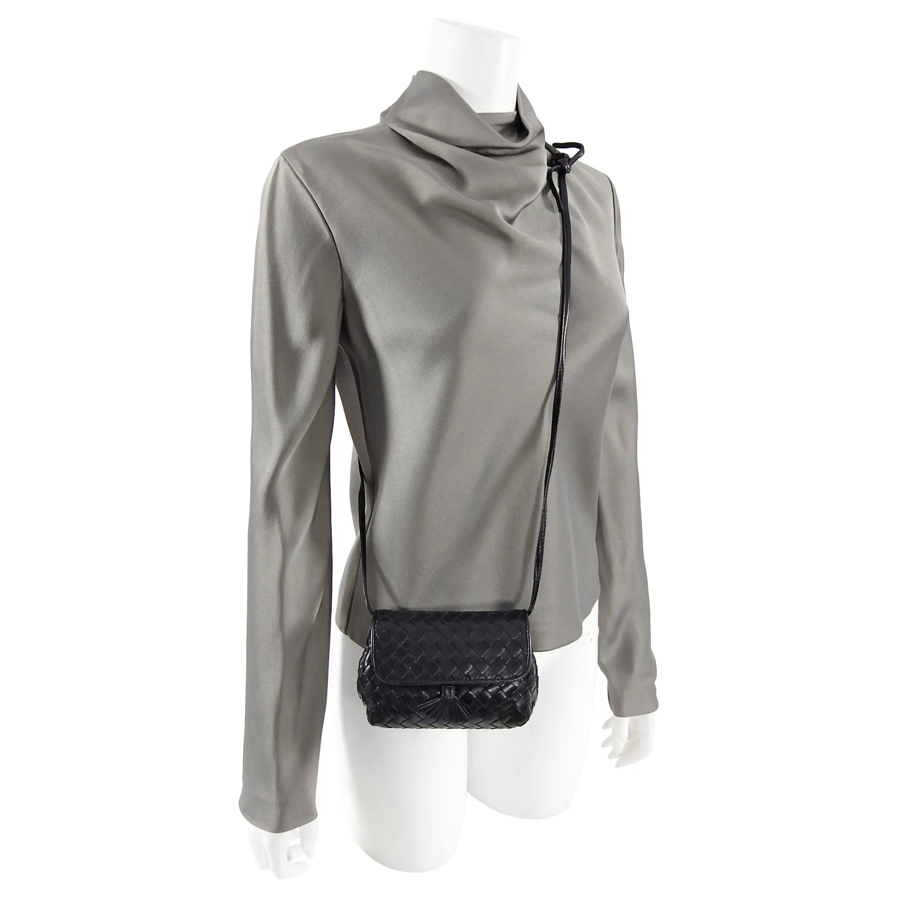 Bottega Veneta Vintage Mini Intrecciato Black Leather Crossbody Bag