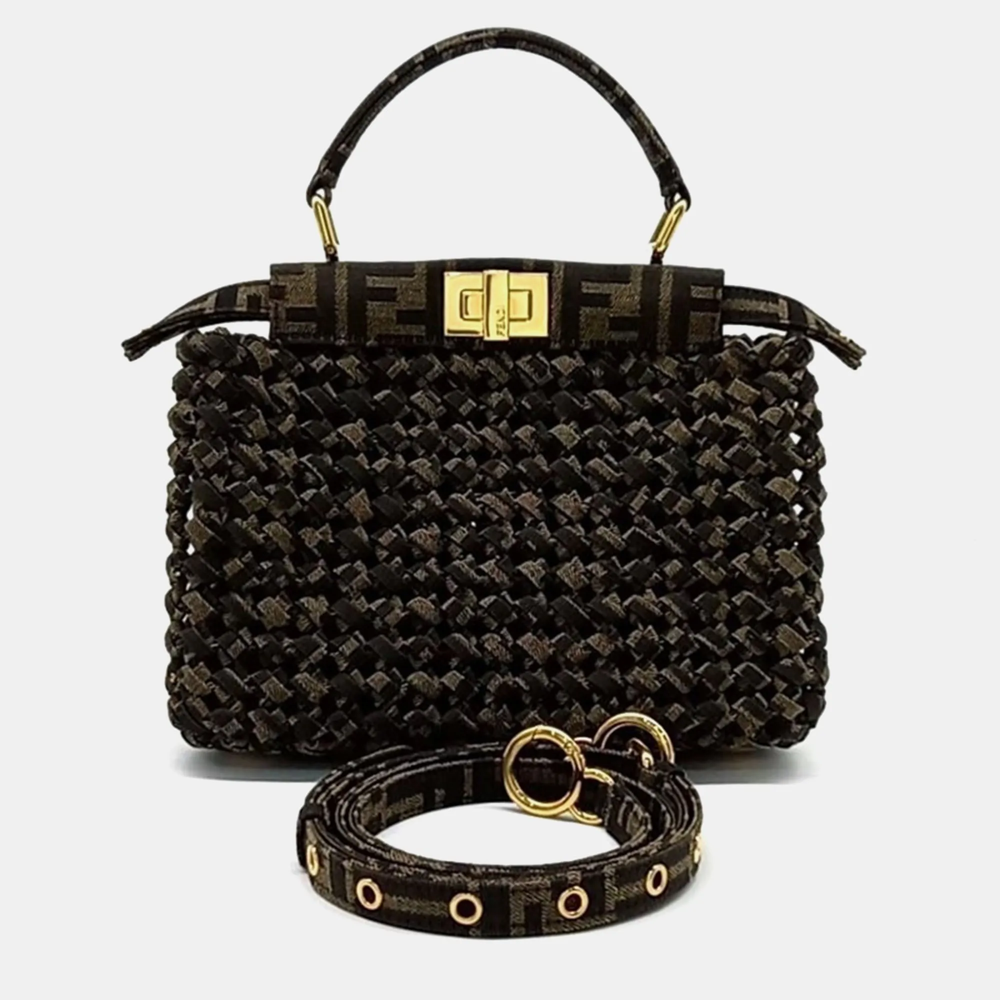 Brown Intrecciato Peekaboo Mini Top Handle Bag