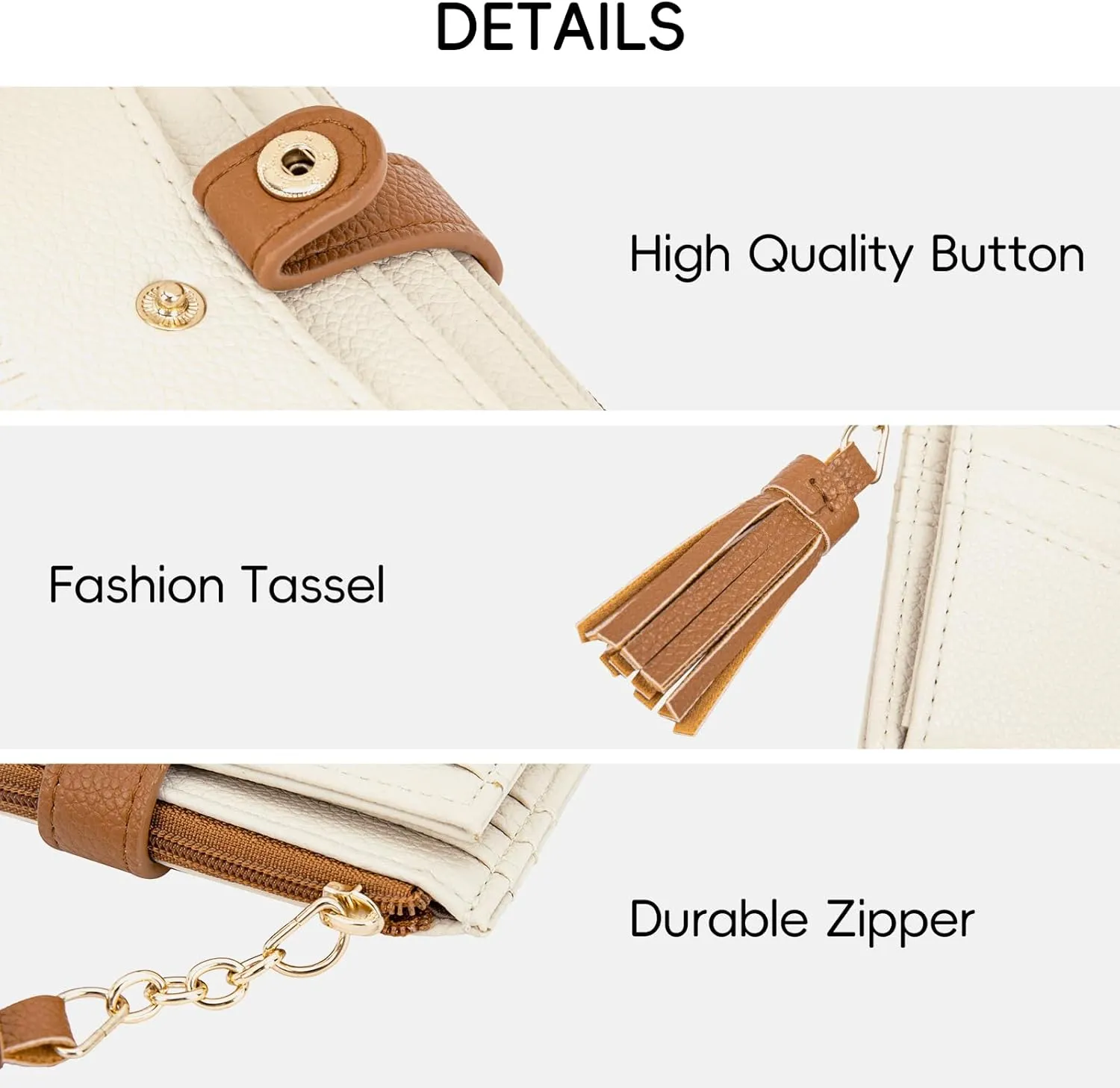 CLUCI Small Womens Wallet RFID Blocking Credit Card Holder with ID Window Leather Slim Card Wallets for Women Beige with Brown