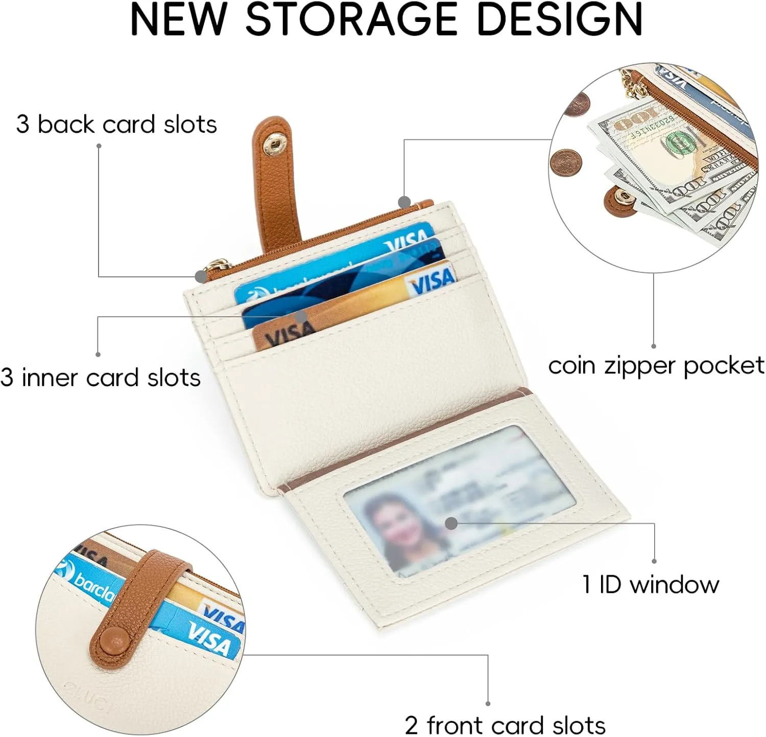 CLUCI Small Womens Wallet RFID Blocking Credit Card Holder with ID Window Leather Slim Card Wallets for Women Beige with Brown