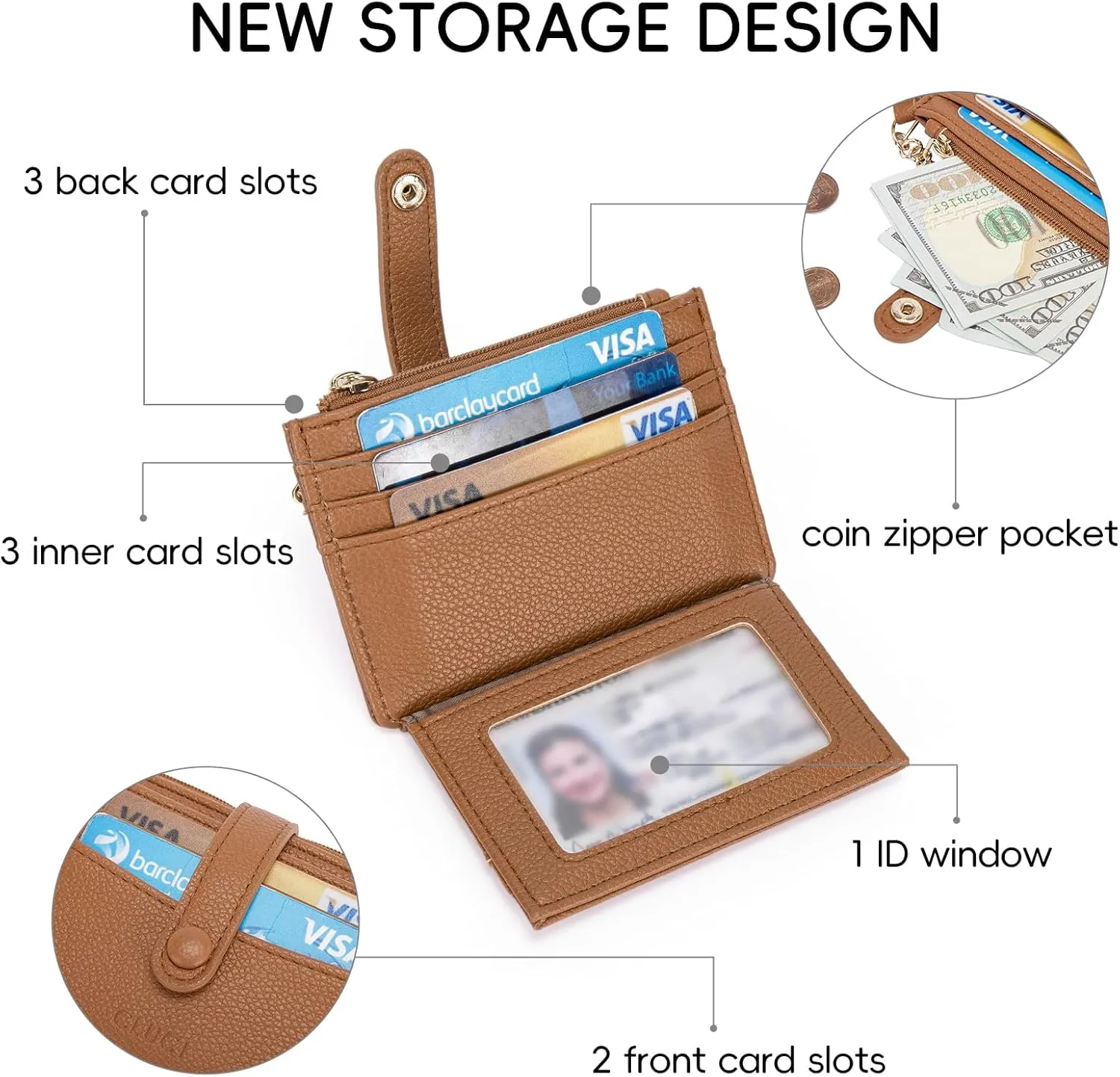 CLUCI Small Womens Wallet RFID Blocking Credit Card Holder with ID Window Leather Slim Card Wallets for Women Brown