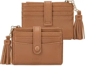 CLUCI Small Womens Wallet RFID Blocking Credit Card Holder with ID Window Leather Slim Card Wallets for Women Brown