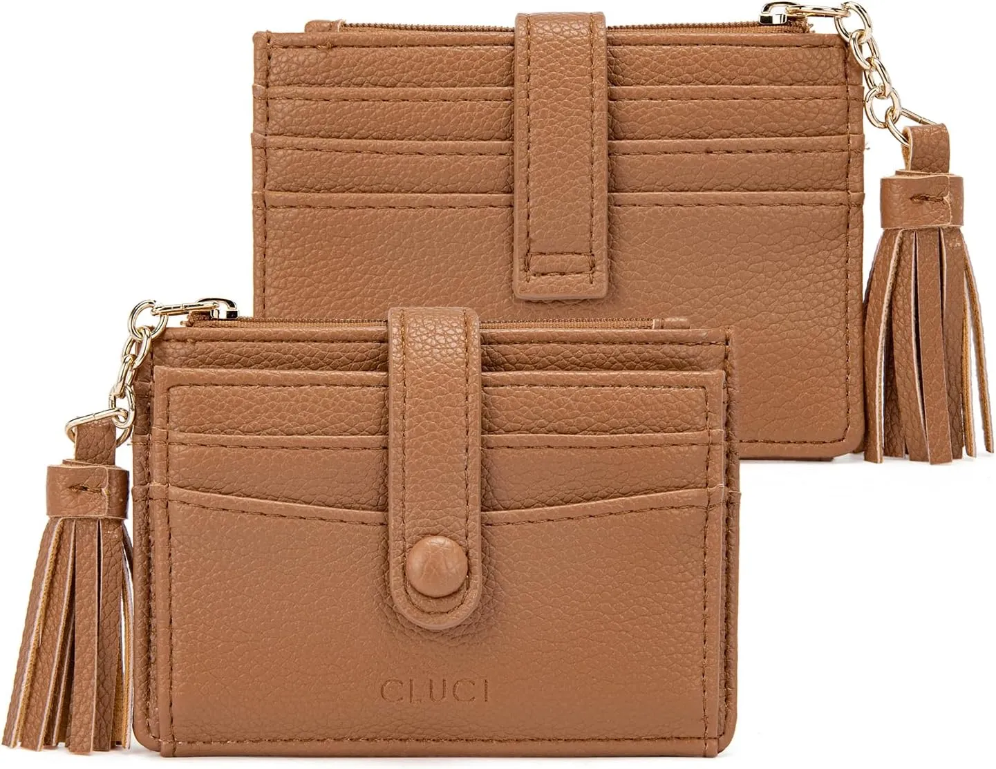 CLUCI Small Womens Wallet RFID Blocking Credit Card Holder with ID Window Leather Slim Card Wallets for Women Brown