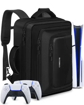 COMECOI Carrying Case for PS5, Travel Backpack for PS 5 Pro, Large Capacity Protective Storage Bag Compatible with Playstation 5 Disk/ Digital Edition Console, Controllers, Cards, Accessories