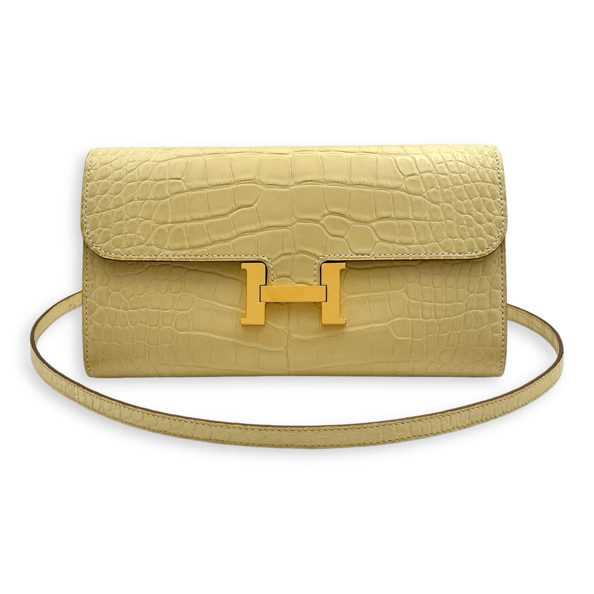 Constance To Go Vanille Wallet On Chain in Matte Alligator, Gold hardware