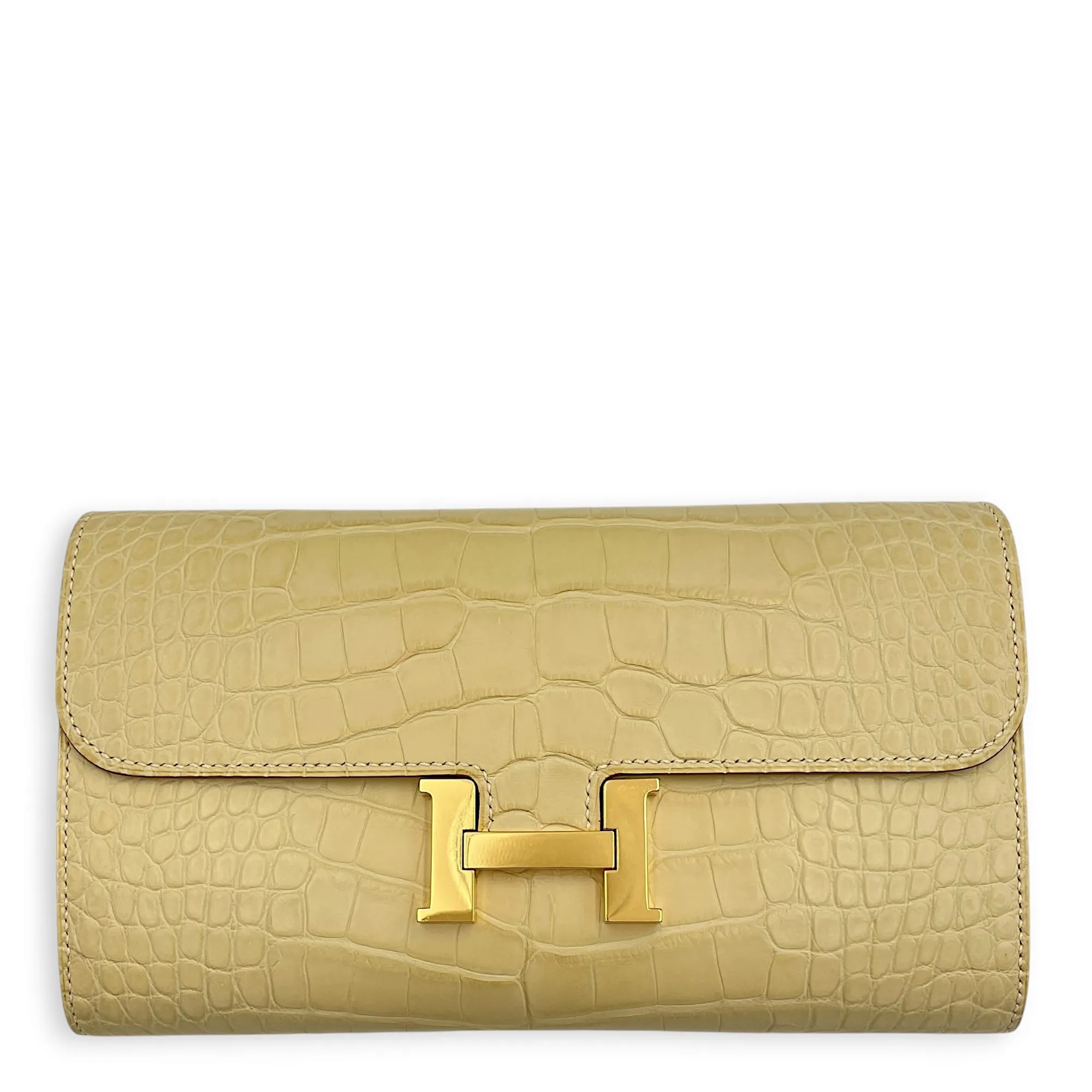 Constance To Go Vanille Wallet On Chain in Matte Alligator, Gold hardware