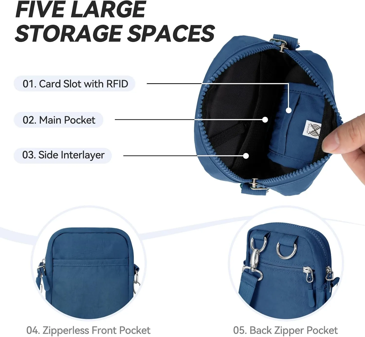 Crossbody Bag Sling bag for Women Men with RFID Card Slot - 5in1 Fanny Packs for Women Cross Body with 2 Adjustable Straps