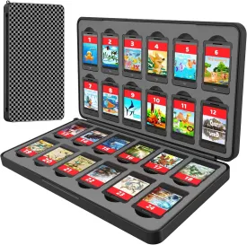 CYKOARMOR Switch Game Card Case Holder - Storage 24 Games & 24 Micro SD Card, Case Organizer Cartridge for Nintendo Switch/OLED/Lite, Hard Shell, Magnetic Closure, Soft Rubber, Plaid Grey Black