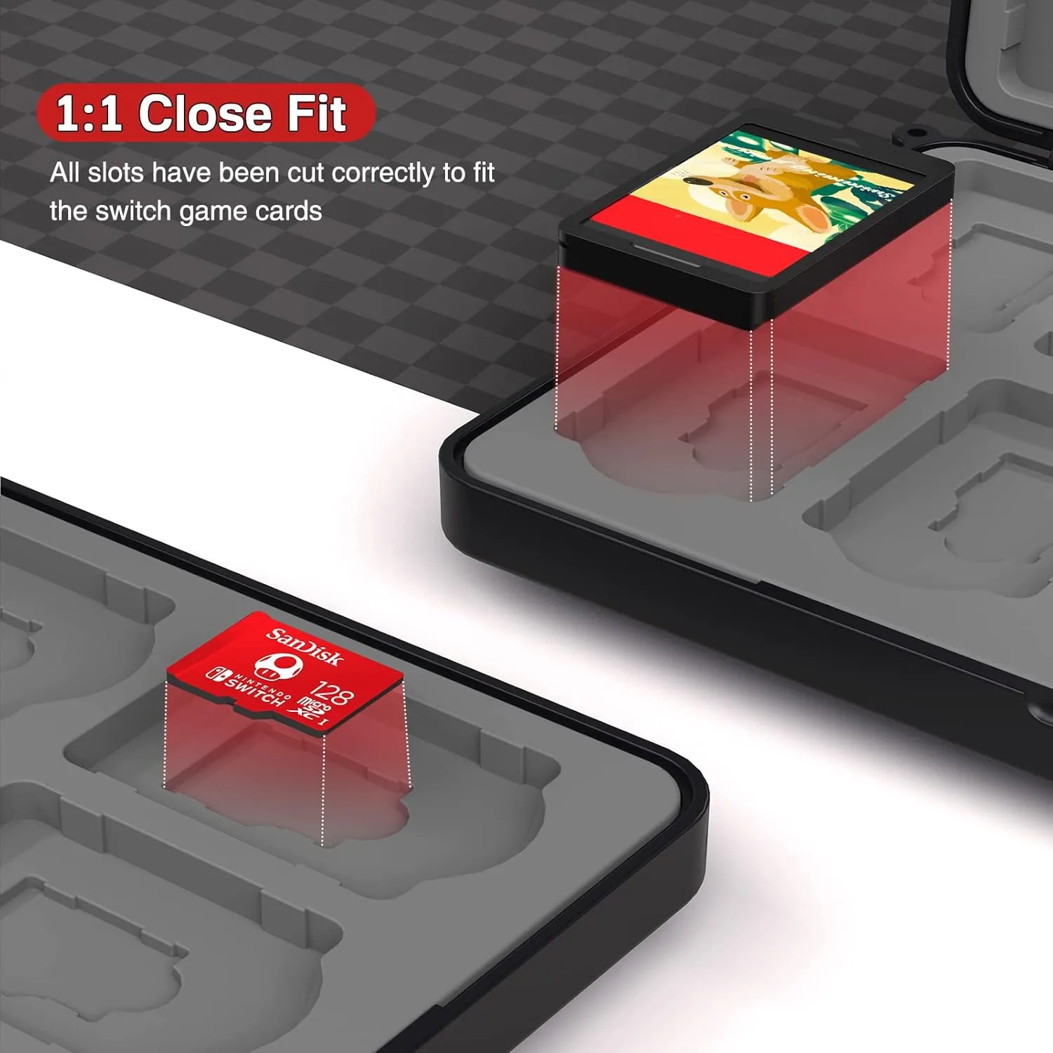 CYKOARMOR Switch Game Card Case Holder - Storage 24 Games & 24 Micro SD Card, Case Organizer Cartridge for Nintendo Switch/OLED/Lite, Hard Shell, Magnetic Closure, Soft Rubber, Plaid Grey Black