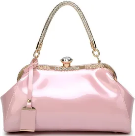 Dayfine Handbags for Women Glossy Patent Leather Top Handle Purse Crystal Buckle Satchel Bag Evening Tote Bags Shoulder Bag