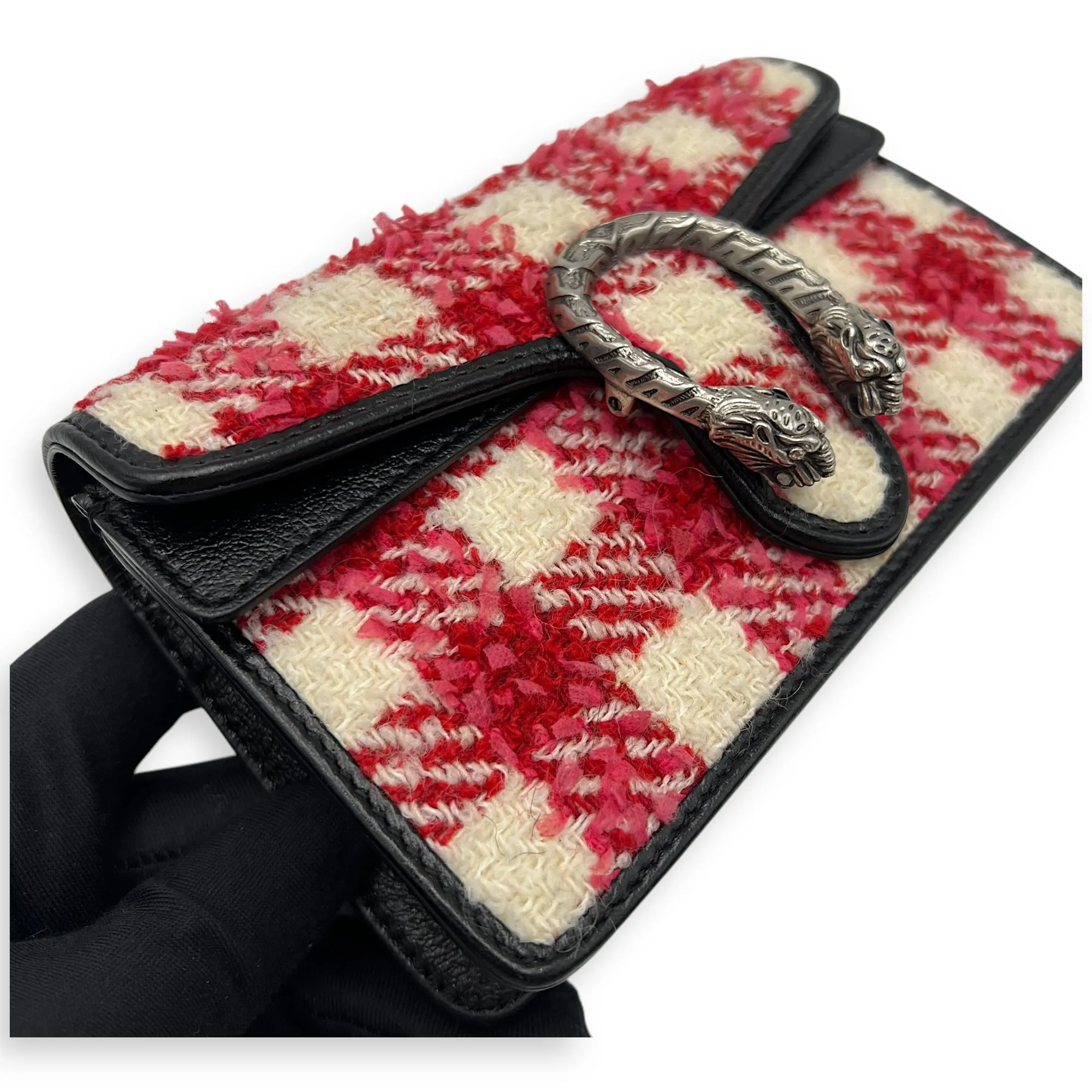 Dionysus Super Mini Red Crossbody Bag in Tweed, Ruthenium hardware
