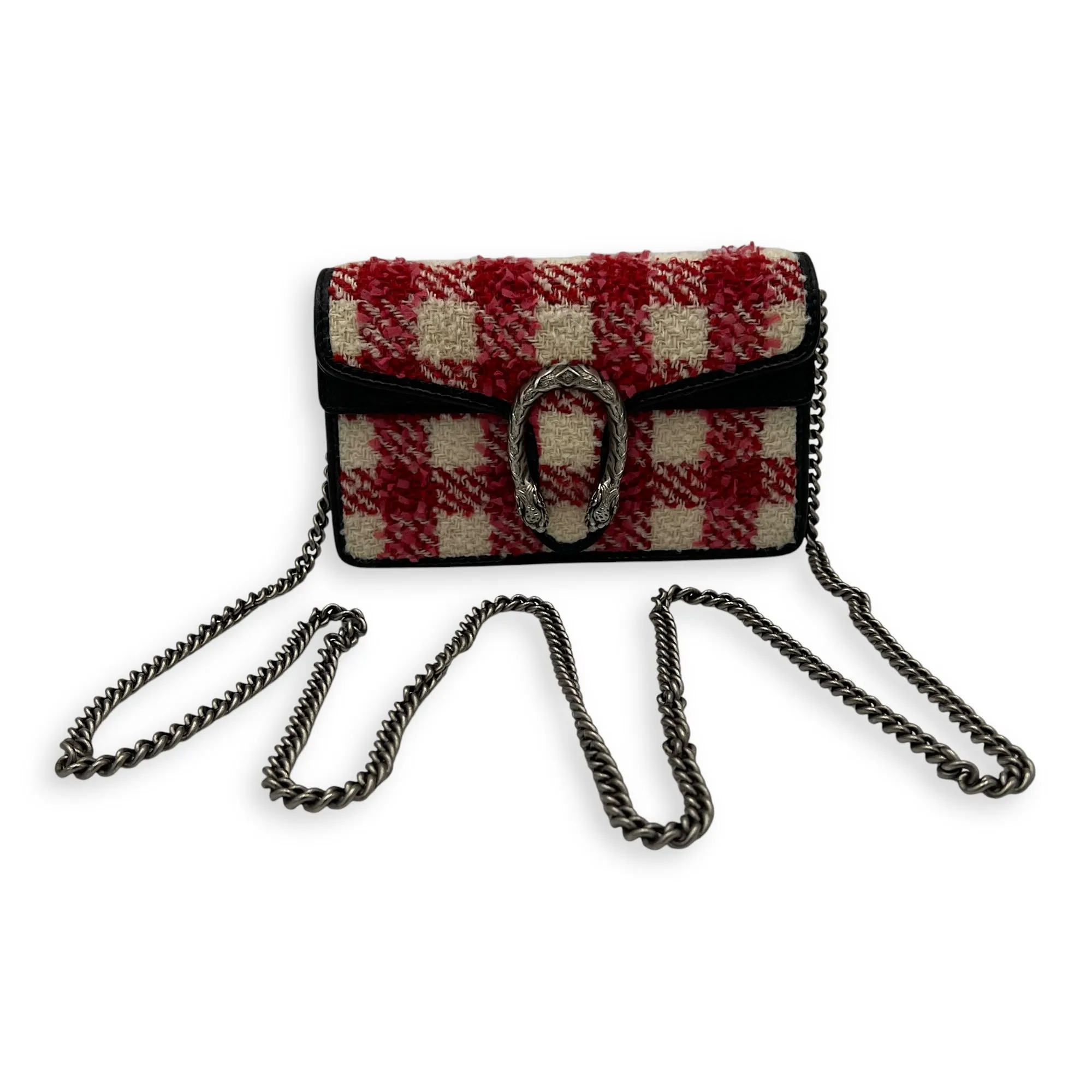 Dionysus Super Mini Red Crossbody Bag in Tweed, Ruthenium hardware