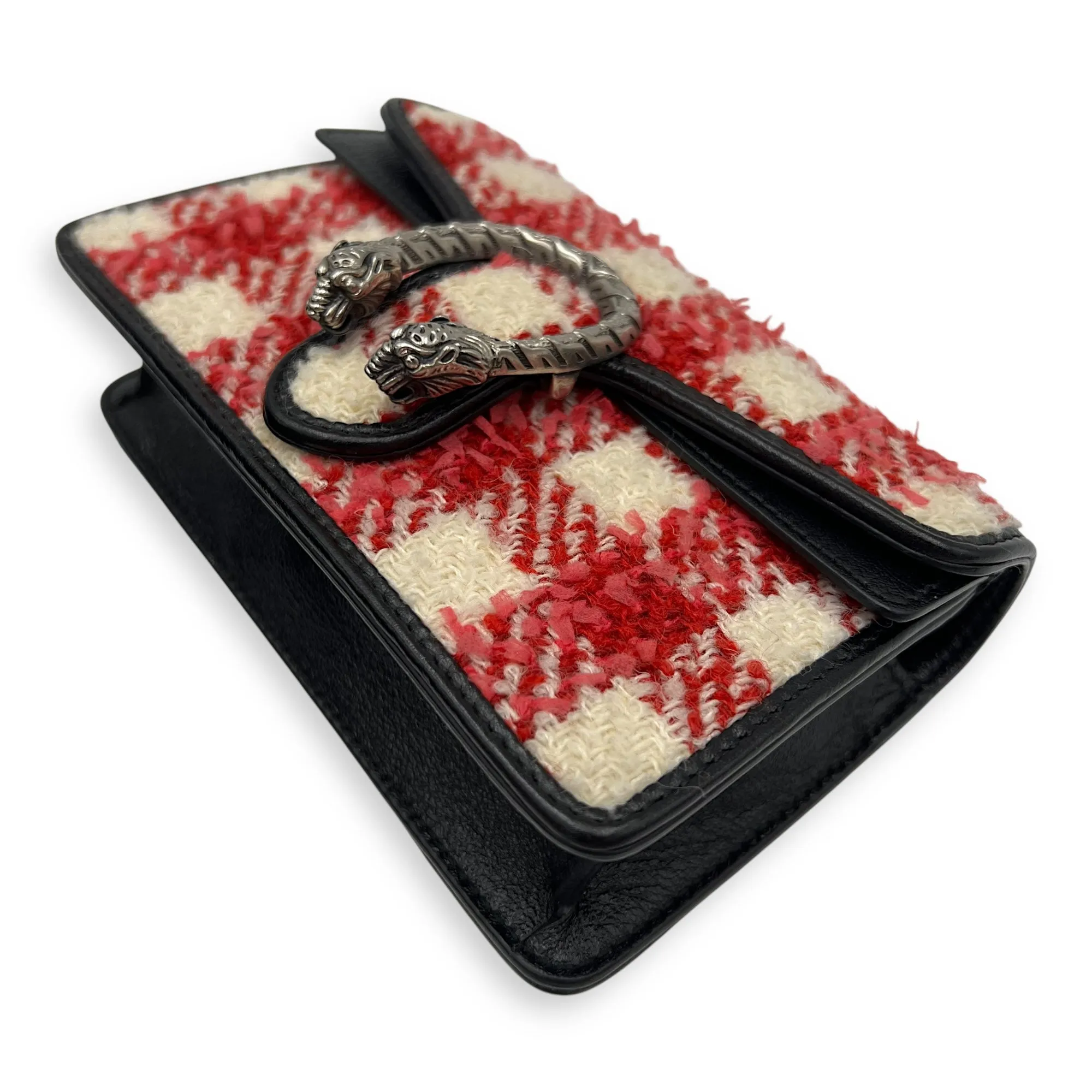Dionysus Super Mini Red Crossbody Bag in Tweed, Ruthenium hardware