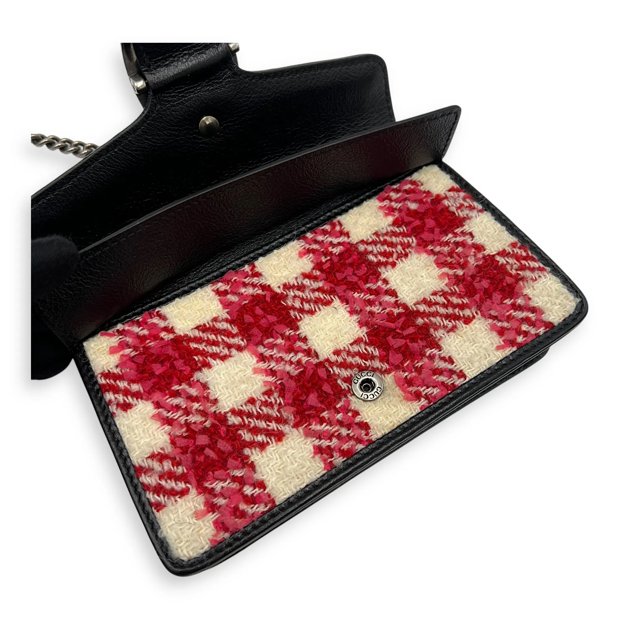 Dionysus Super Mini Red Crossbody Bag in Tweed, Ruthenium hardware