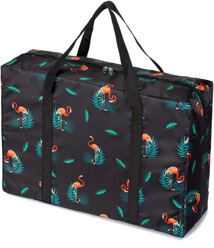 Duffel Bag, Carry-on Bag Foldable Flight Bag, Lightweight Travel Luggage (Black Flamingo, 18x14x7 inches)