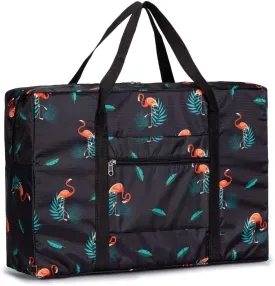 Duffel Bag, Carry-on Bag Foldable Flight Bag, Lightweight Travel Luggage (Black Flamingo, 18x14x7 inches)