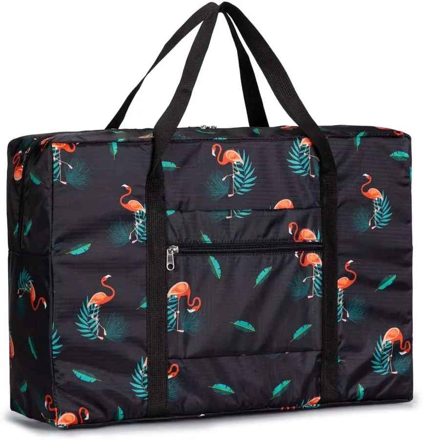 Duffel Bag, Carry-on Bag Foldable Flight Bag, Lightweight Travel Luggage (Black Flamingo, 18x14x7 inches)