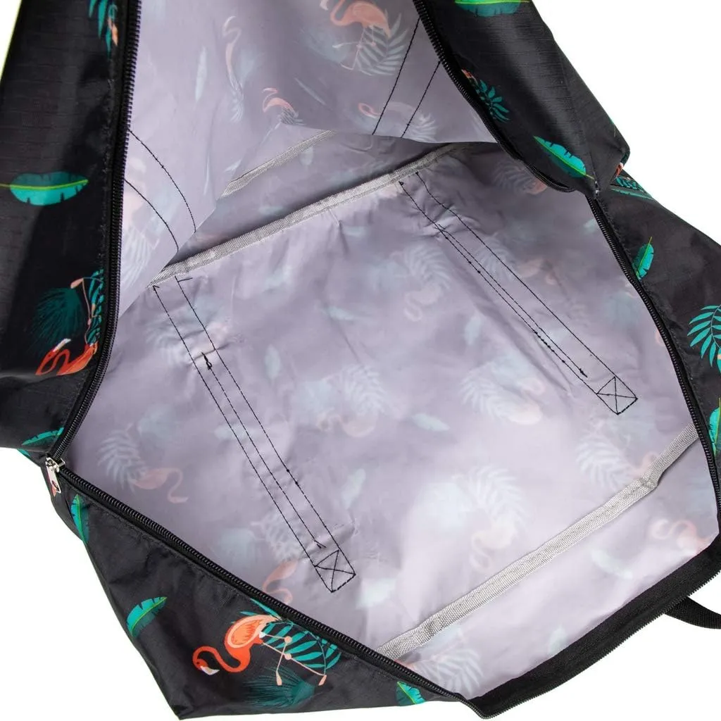 Duffel Bag, Carry-on Bag Foldable Flight Bag, Lightweight Travel Luggage (Black Flamingo, 18x14x7 inches)