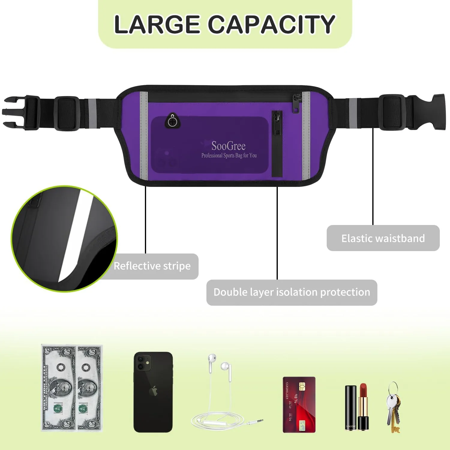 Fanny Packs for Women Men Slim Running Belt Waist Pack Runners Bag Waterproof Money Belt Phone Holder for Sports Hiking Traveling Walking Reflective Strip Adjustable Strap