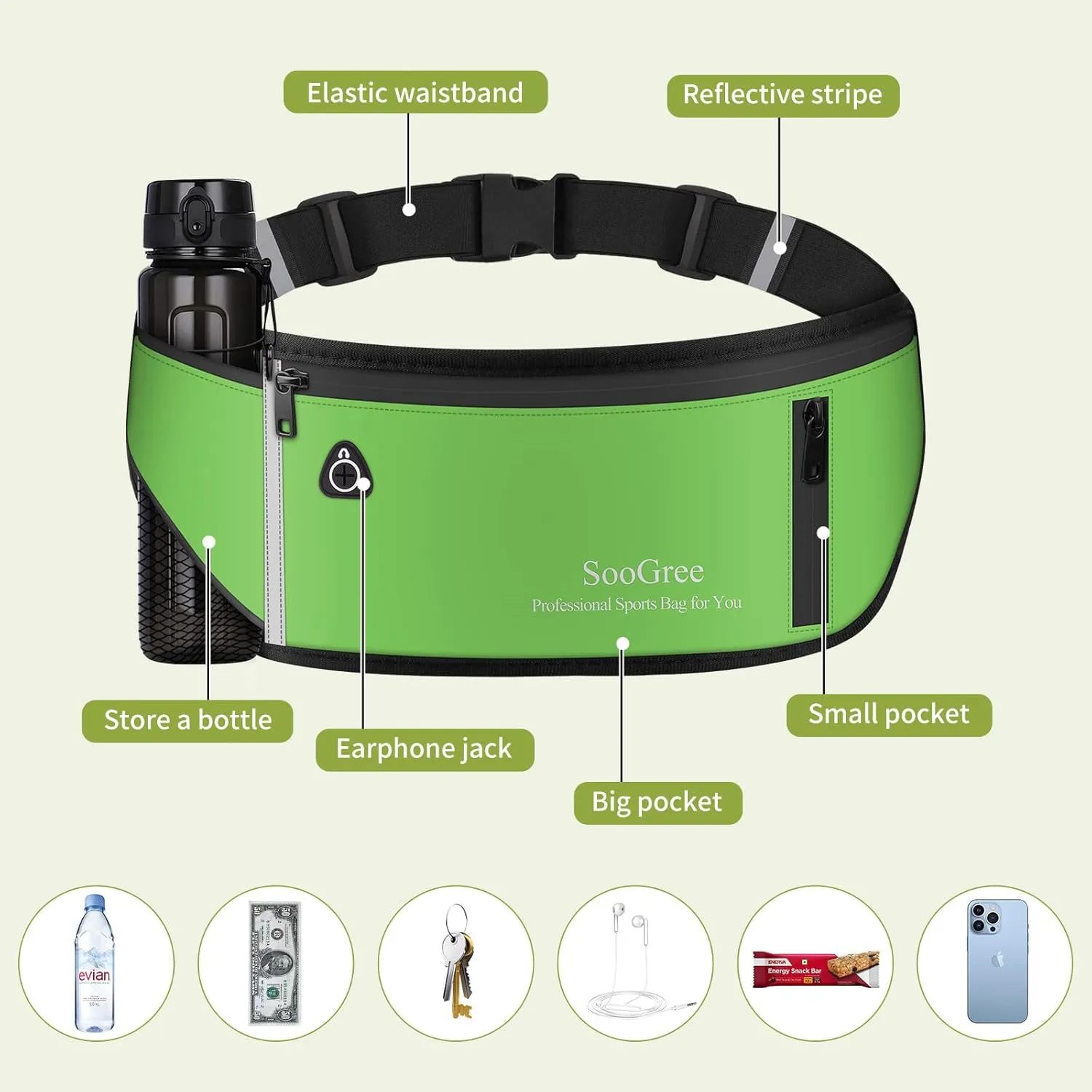 Fanny Packs for Women Men Slim Running Belt Waist Pack Runners Bag Waterproof Money Belt Phone Holder for Sports Hiking Traveling Walking Reflective Strip Adjustable Strap